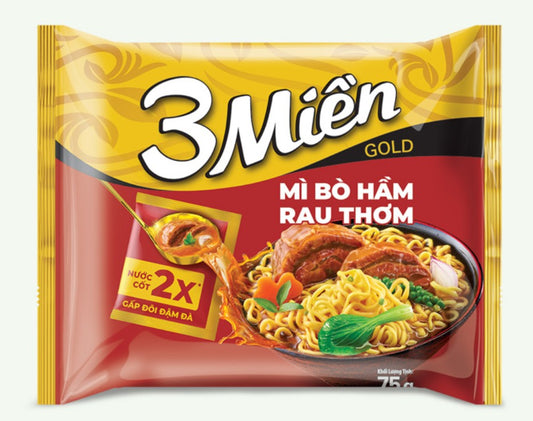020120-30 Mi 3 Mien 3 Mien Beef Noodle 牛肉湯麵 Mi 3 Mien Gold Bo Ham Rau Thom 75g x 30(Box)