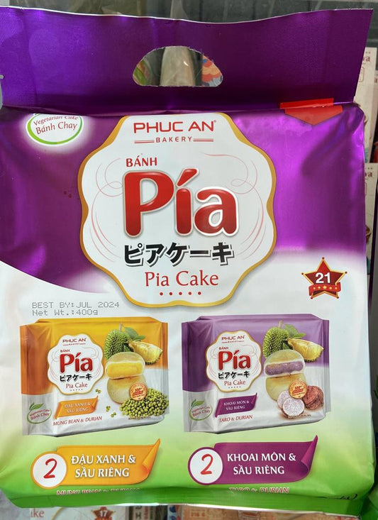 501251 Phuc An Pia Cake 綠豆 Diruan Red Bean Veg Banh Pia Dau Xanh Taro Chay 榴槤綠豆蓉酥/榴槤芋蓉酥 400gr x1