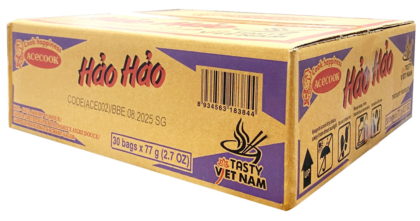 Acecook Hao Hao Hot and Sour Shrimp Mi Tom Chua Cay 77g x 30