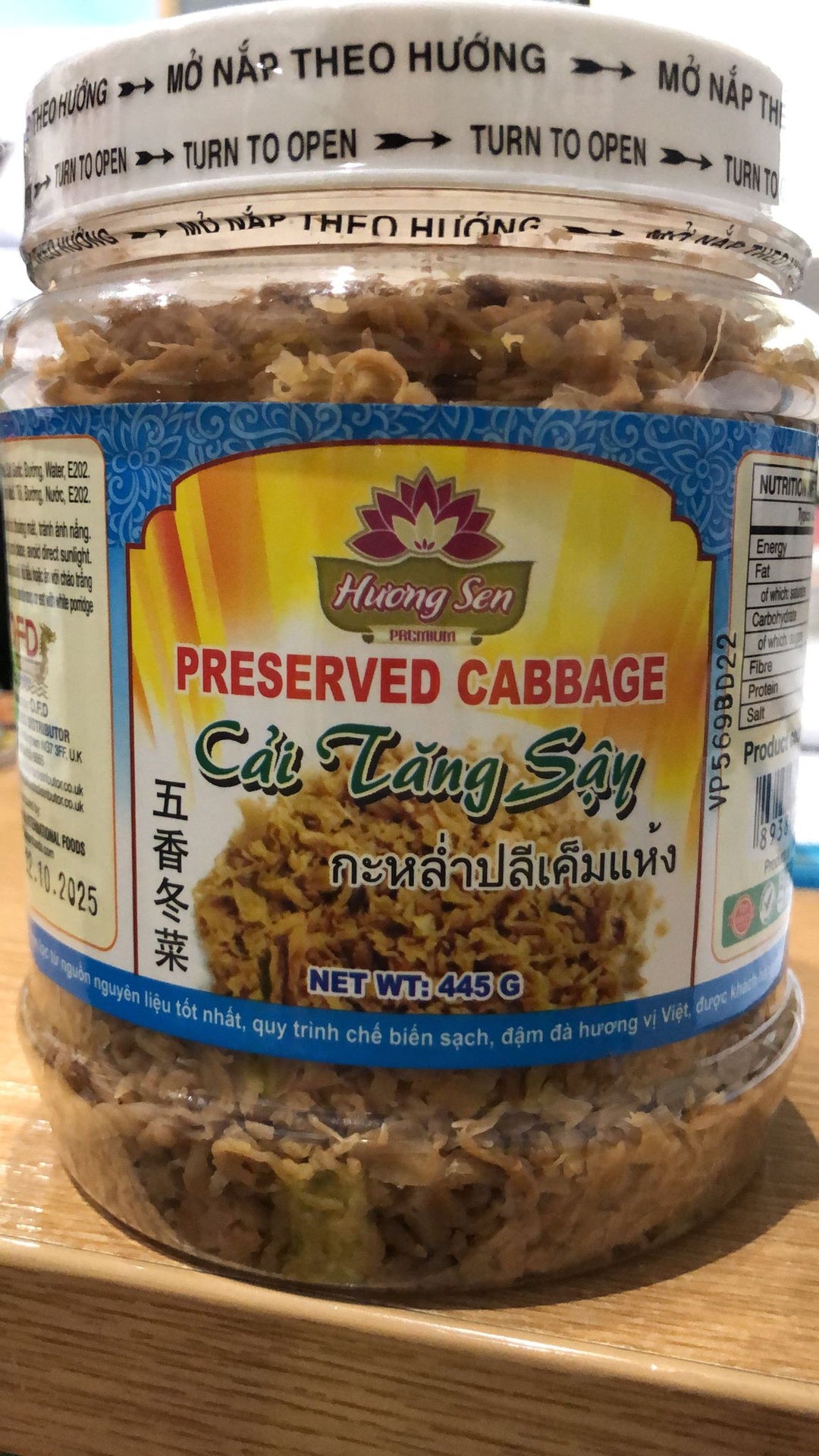 Bắp cải bảo quản Hương Seng 五香冬菜 Cai Tang Say 445g x1