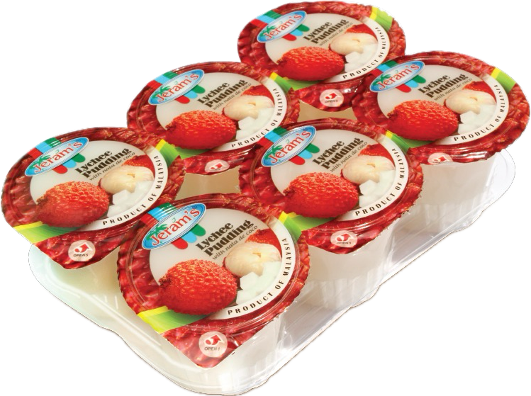 JERAM Lychee Pudding + Nata De Coco 荔枝味布丁 Pudding Vai Thach Dua (115gx6) x 1