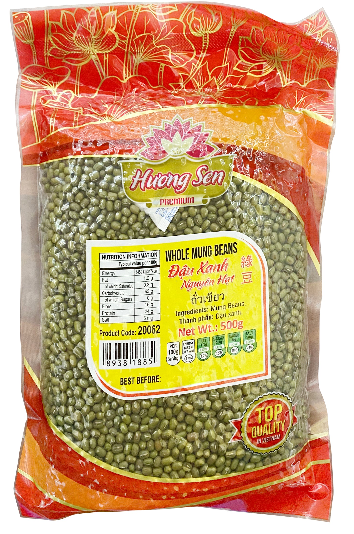 20062-2 Huong Sen Whole Mung Beans Dau Xanh Nguyen Hat 500g x 24