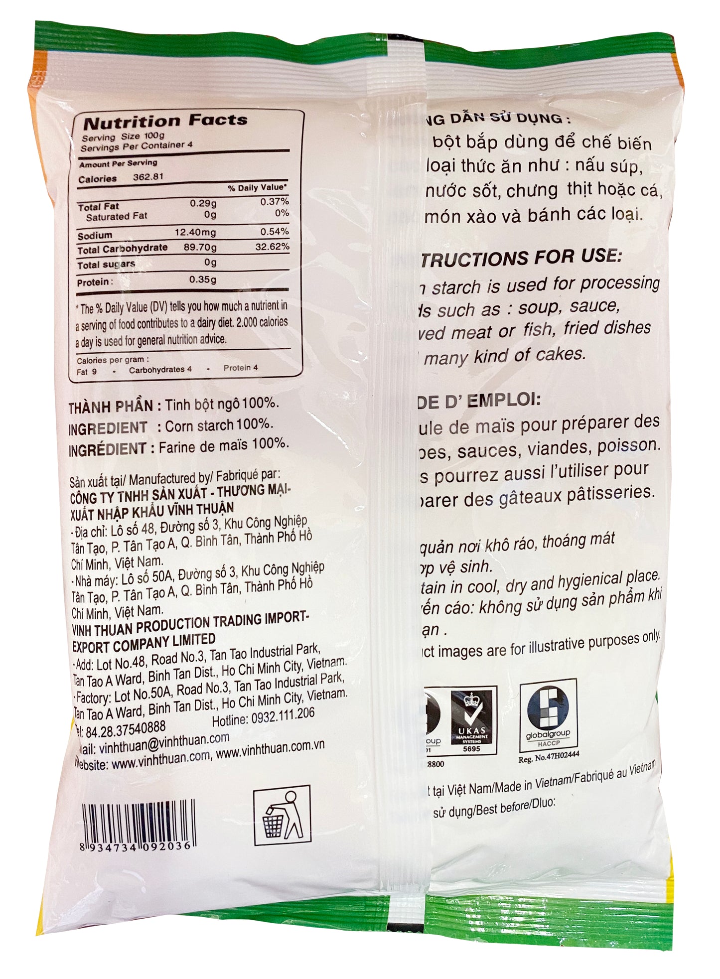 Bột Ngô Vĩnh Thuận Bot Bap 400gr x 1