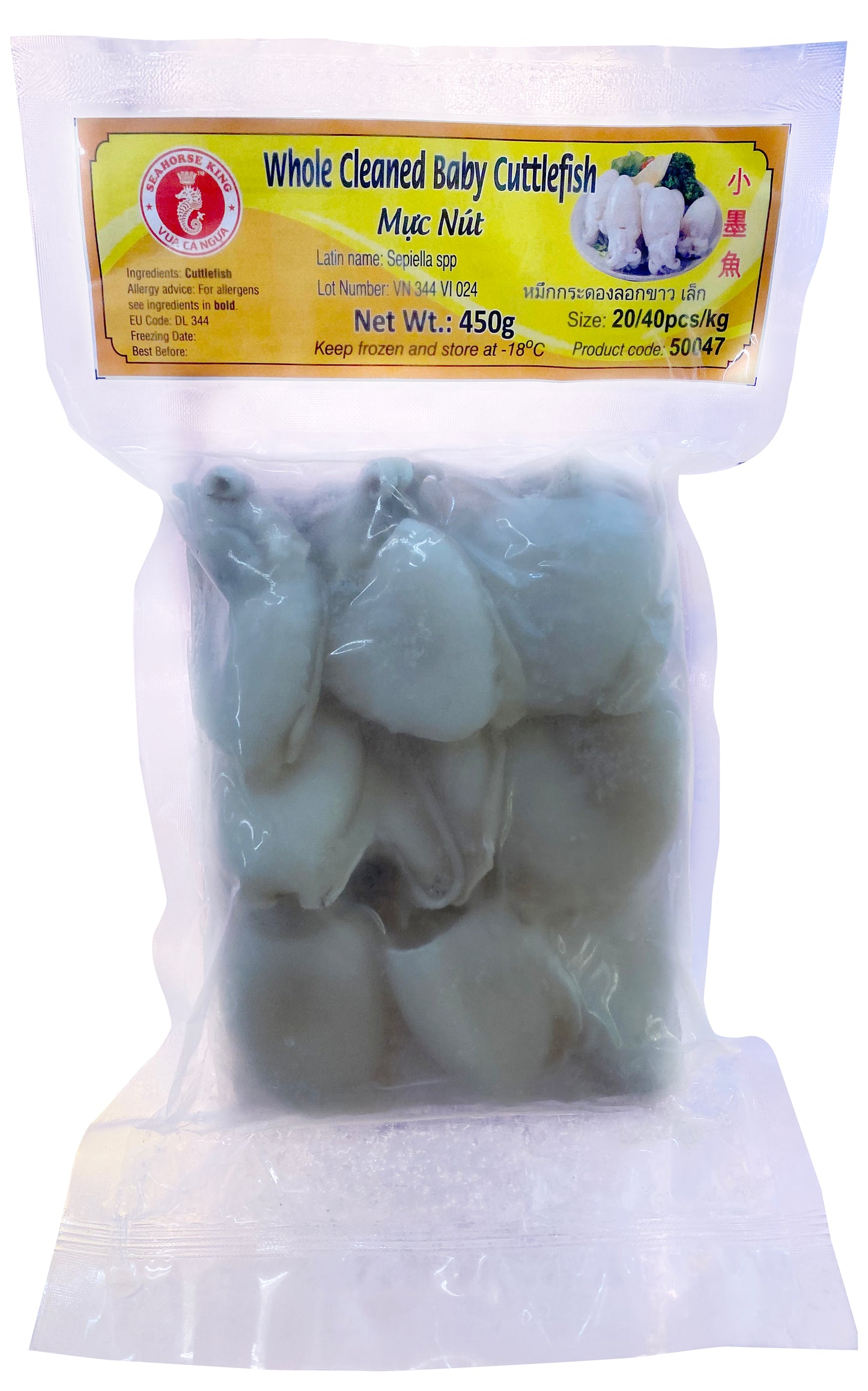 50047B Seahorse King Mực Mực Làm Sạch Nguyên Con Nguyên Con Nguyên Con Size: 20/40 con/kg 450gr x 20