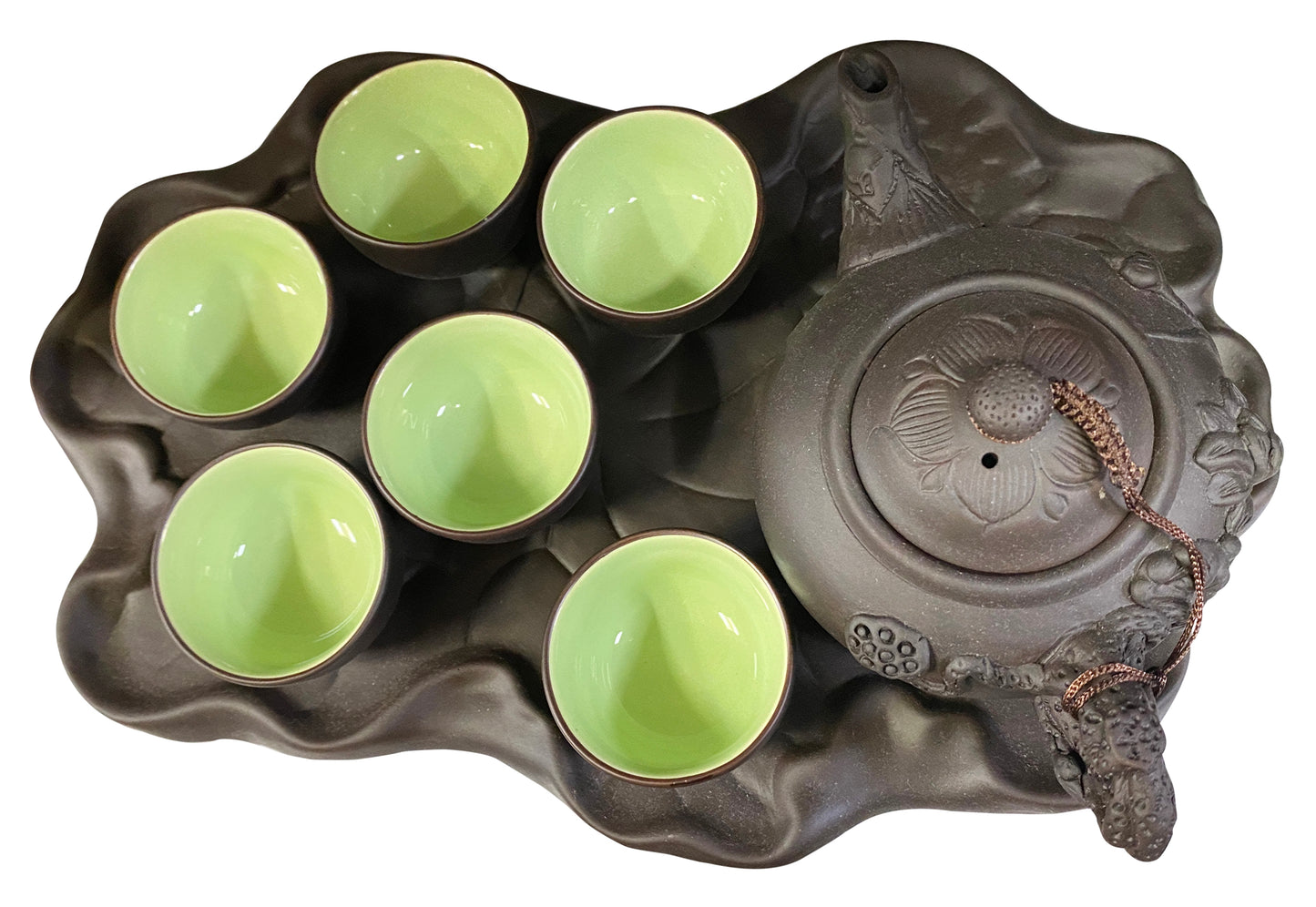 Bat Trang 6 Cups Terracotta Tea Set With Lotus Tray Bo Am 6 Chen Ba Chan Khay La Sen 1 set x 1