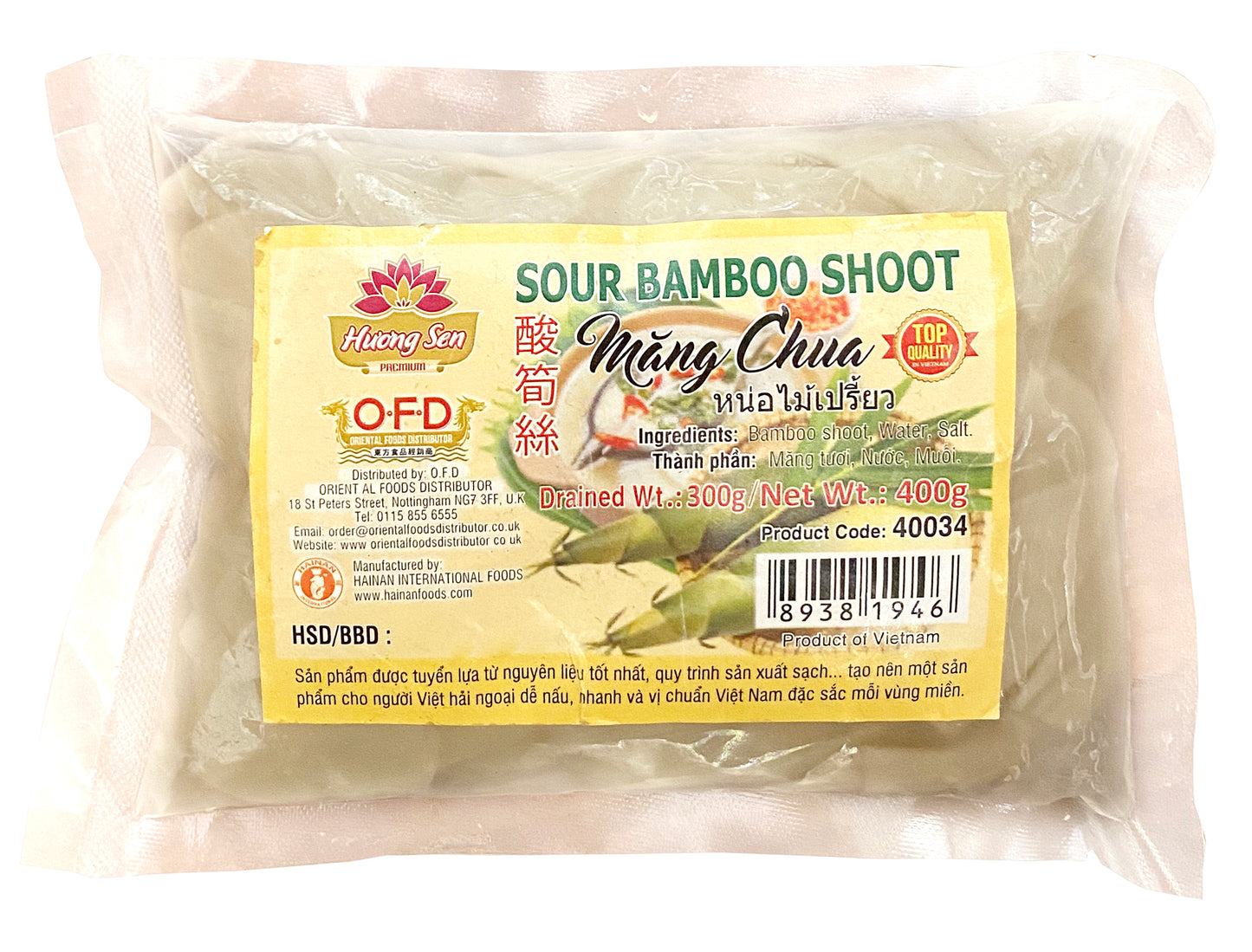 40034-4 Huong Sen Sour Bamboo Shoot Mang Chua 400g x 40 Bags