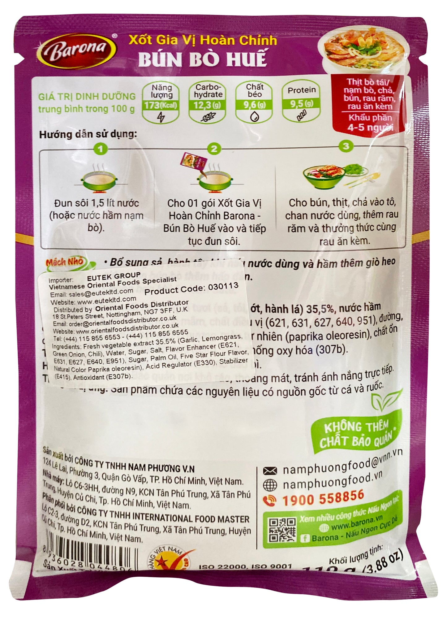 Bún Bò Barona Huế Xốt Gia Vị Hoàn Chính Bún Bò Huế 110gr x 1