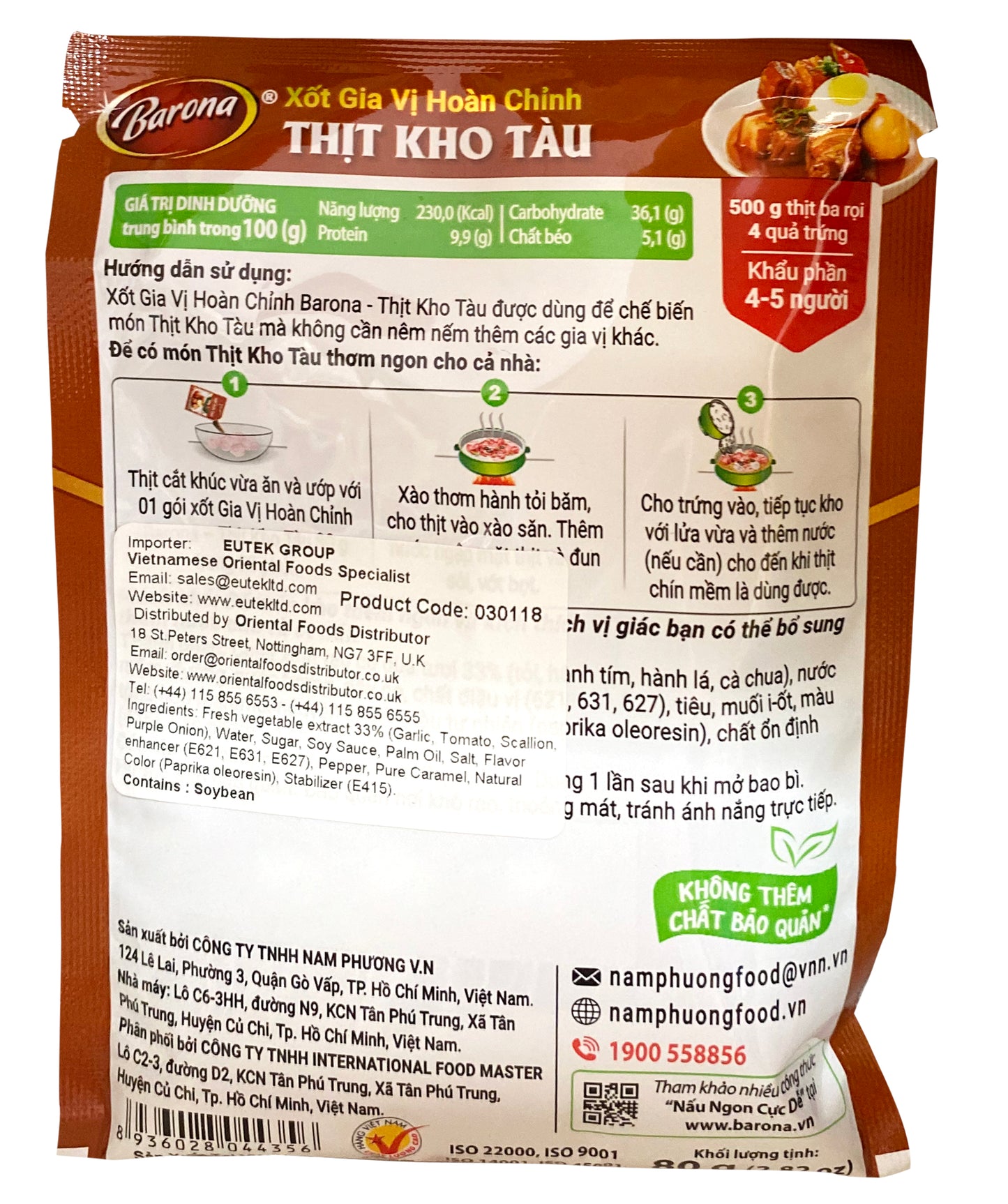 Sốt Barona Thịt Heo Kho Trứng Xôt Gia Vị Hoàn Chính Thịt Kho Tàu 80gr x1