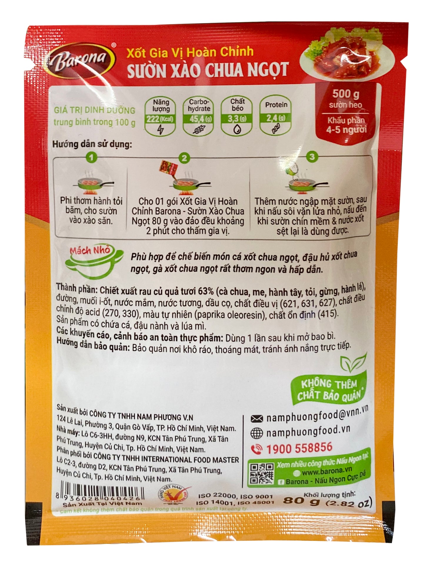 Nước Sốt Chua Ngọt Barona Xốt Gia Vị Hoàn Chính Suon Xao Chua Ngọt 80gr x 1