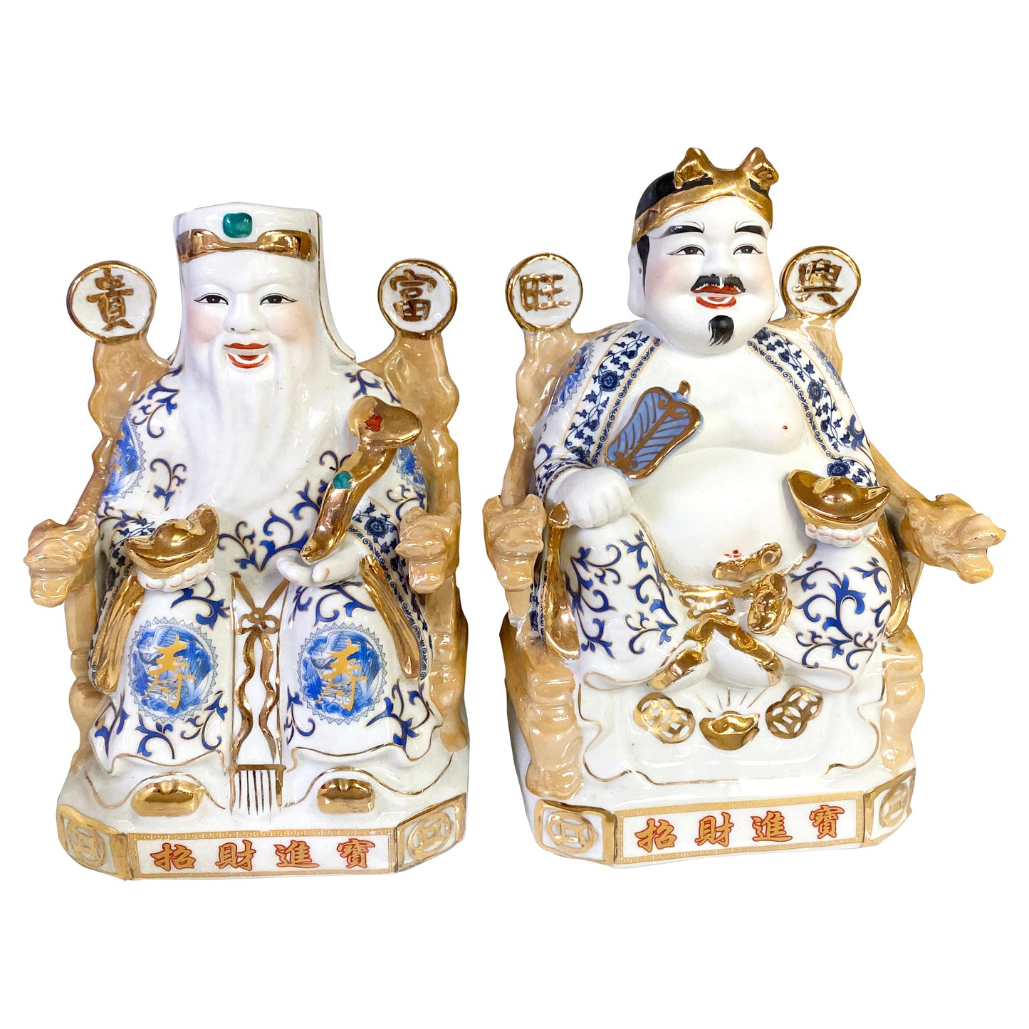 Tượng Thần Tài Và Đất Màu Xanh Size L 財神爺和土地公20 厘米 Tường Tài Địa Gấm Xanh 20cm 1 bộ x 1