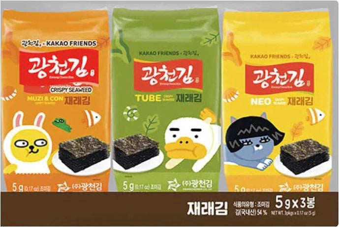 Kakao Friends Kwangcheon Dosirak Seaweed 廣川 Kakao Talk Friends 海苔 (5gx3pkgs) 15g x1