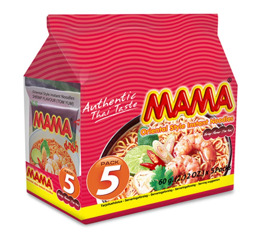 MAMA Noodle Shrimp Flavour Tom Yum (Multi-pack) 媽媽麵-鮮蝦味冬陰湯麵(5包裝) (60g x5) x 6