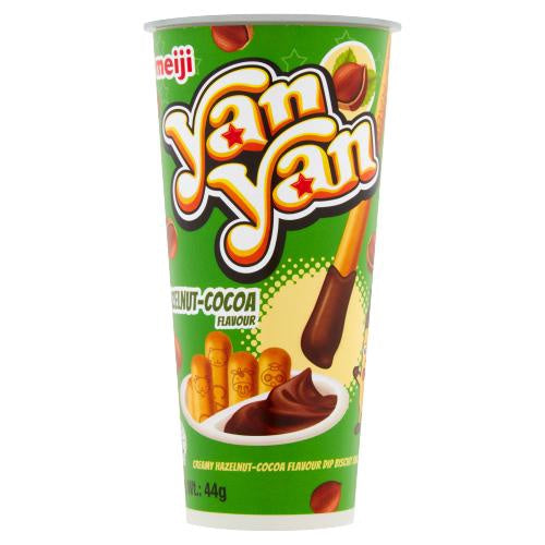 Meiji Yan Yan Bánh quy nhúng ca cao hạt dẻ 明治欣欣杯朱古力餅乾條 榛子可可味44g x1
