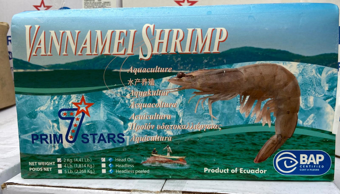Prim7Stars Head On Raw Vannamei (20-30) 南美對蝦有頭帶殼 2kg x1