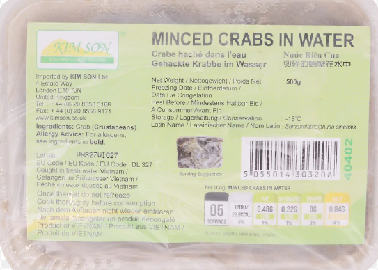 KimSon Frozen Minced crab in water 水浸碎螃蟹 Cua Xay Dong Lanh 500gx20 (Box)