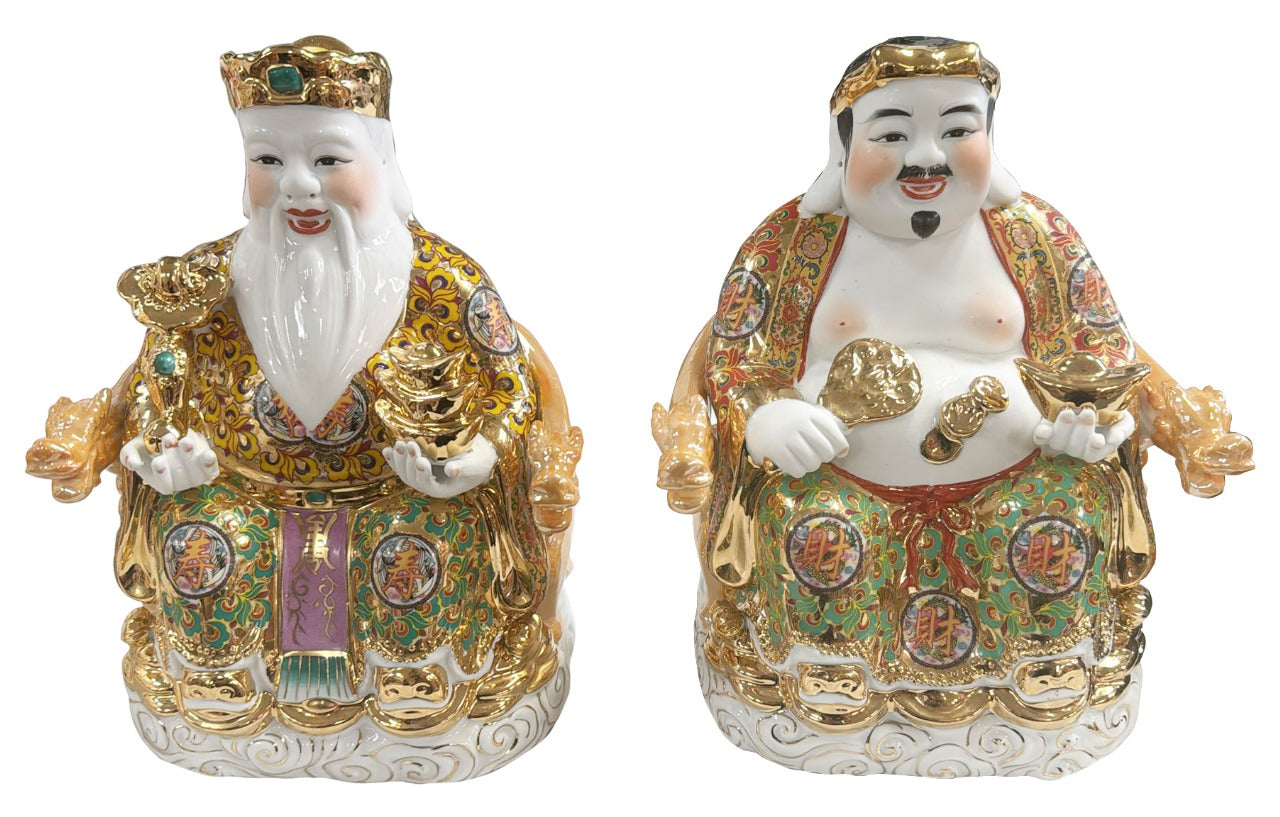 Tượng Thần Tài Và Đất Màu Xanh Size L 財神爺和土地公20 厘米 Tường Tài Địa Gấm Xanh 20cm 1 bộ x 1