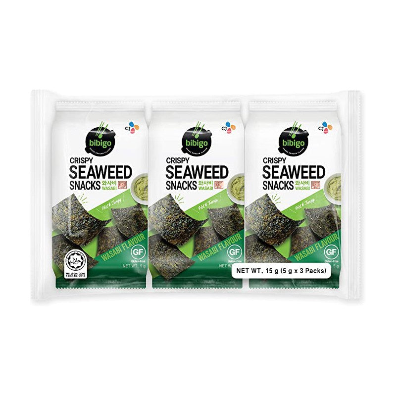 CJ Bibigo Crispy Seaweed Snacks Wasabi Flavour 芥末紫菜 (5g x 3 packs) x1