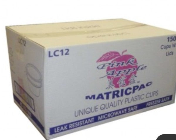 Pink Apple - 12oz (LC12) Plastic Cups & Lids 塑料碗/盒带盖 150pcs x 1