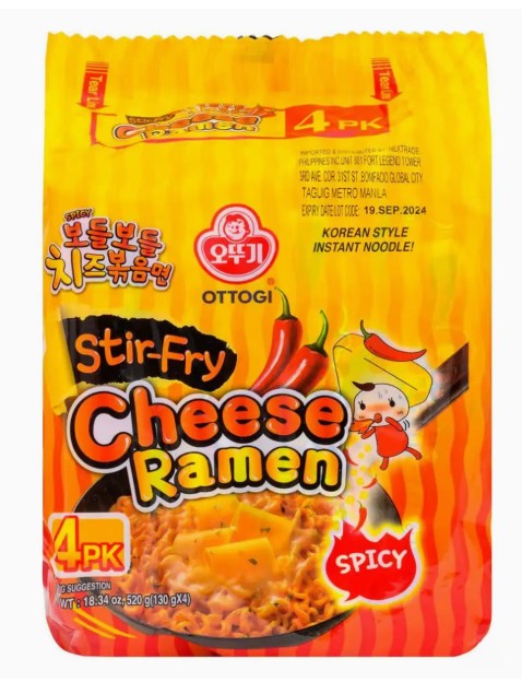 Ottogi Bodle Bodle Spicy Stir Fry (Spicy Cheese Ramen) 130gx4 不倒翁辣味芝士拌面四连包 (120g x 4) x1