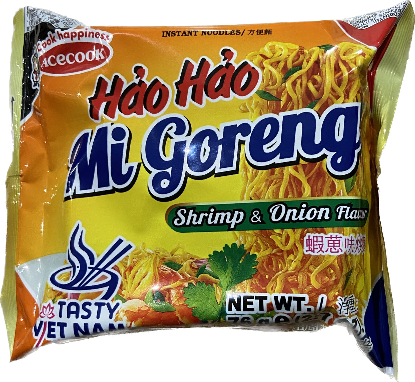 Hao Hao Instant Noodles Fried Onion Shrimp Flavour 蝦蔥味炒麵mi xao tom hanh 76gx1