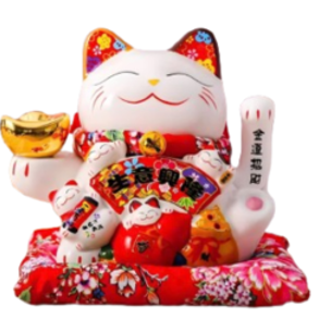 Lucky Cat White 招財貓 Meo May Man Phu Quy 18cm 1pc x 1
