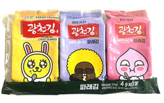 Kakao Friends Kwangcheon Dosirak green Seaweed 廣川Kakao Talk Friends海苔(4g*3pkgs) 12g x1
