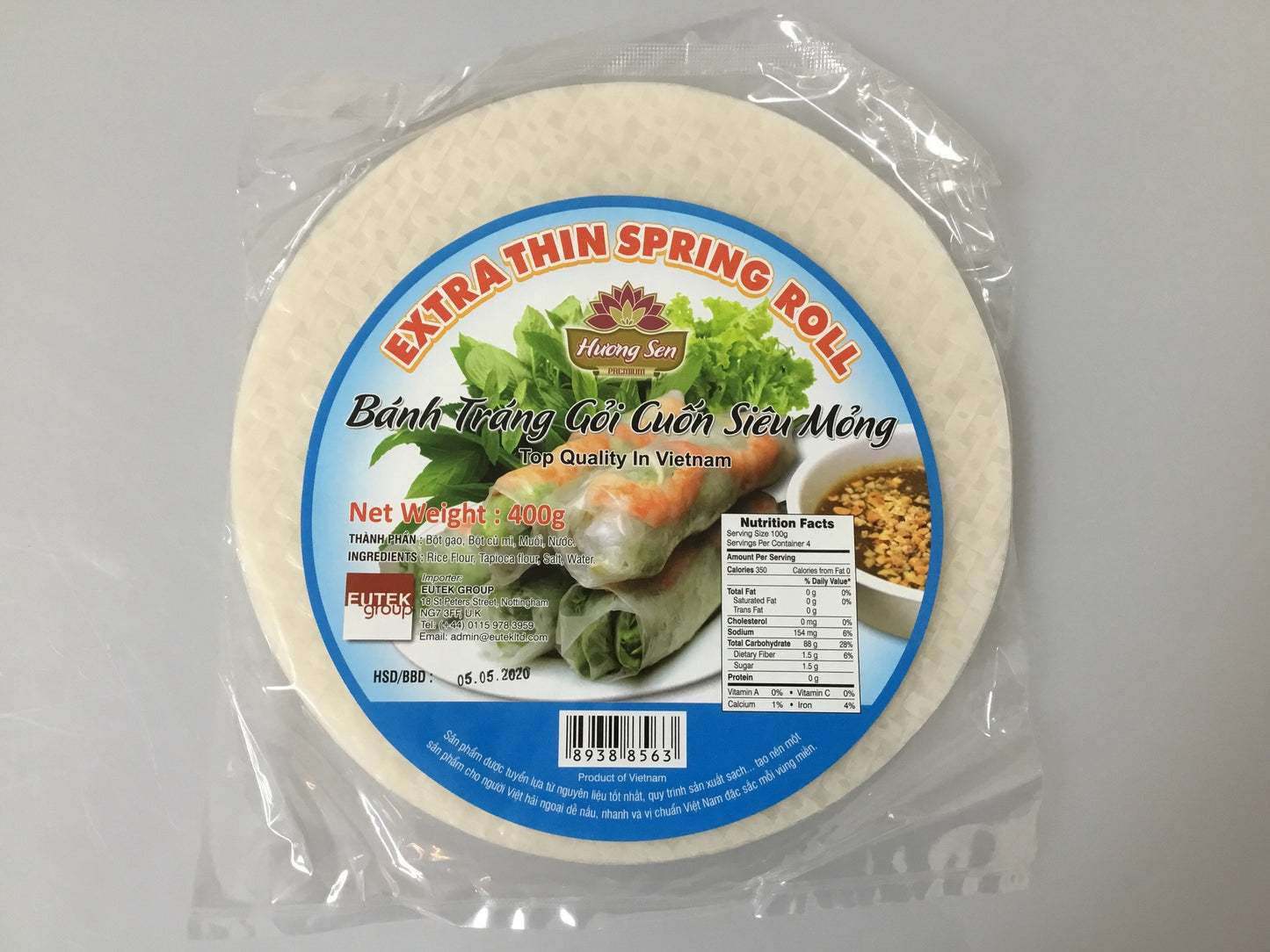 Huong Sen Extra Thin Spring Roll Banh Trang Goi Cuon Sieu Mong 22cm 400g x1