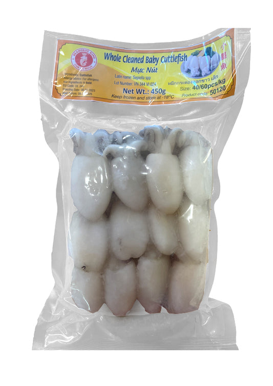 Seahorse King Frozen Whole Cleaned Cuttlefish 40/60 小墨魚Mut Nut Nguyen Con Lam Sach 450g x 20