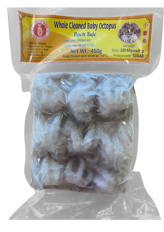 Seahorse King Frozen Whole Cleaned Octopus Bach Tuoc  Size: 20/40pcs/kg 450gr x 1