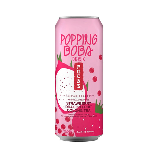 Pocas Popping Boba Strawberry Dragon Fruit Oolong Tea Drink 草莓火龍果珍珠烏龍茶 Tra Tran Chau Olong Vi Dau Tay Thanh Long 490ml x 1