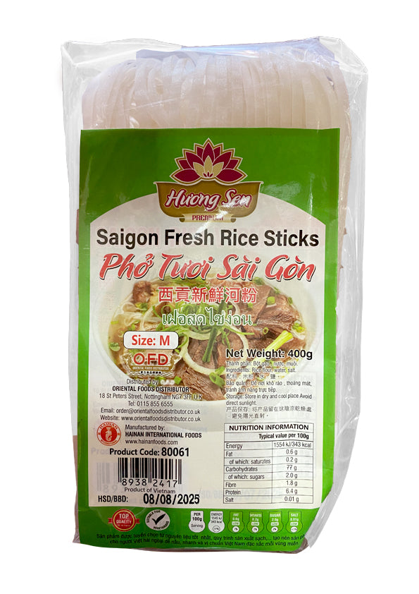 Huong Sen Sai Gon Fresh Rice Sticks Size M Phở Tươi Sài Gòn Size M (4mm) 400g x1