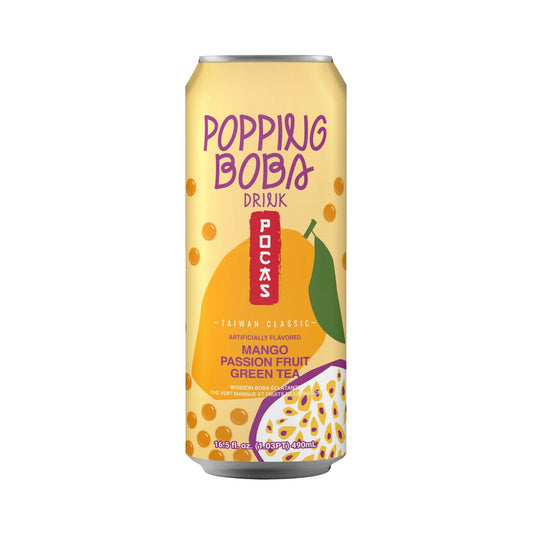 Pocas Popping Boba Mango Passion Fruit Green Tea Drink 芒果百香果珍珠绿茶 Tra Xanh Boba Vi Xoai Chanh Day 490ml x 1