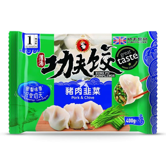 21041 KUNG FU Pork & Chive Dumplings 功夫水餃-豬肉韮菜 Hoanh Thanh Heo He 400g x 25