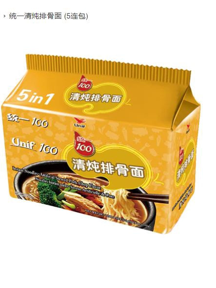 Mì UNI (5 chiếc) - Thịt heo hầm 統一清燉排骨麵(5連包)525g x1