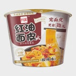 21085 AK Broad Noodle (Bowl) - Sour & Hot 阿寬紅油麵皮-酸辣(碗)115g x12