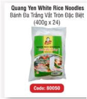 Hieu Quang Yen White Rice Noodle白河粉 Banh Da Trang Vat Tron Dac Biet 2.5 mm 400gr x 1