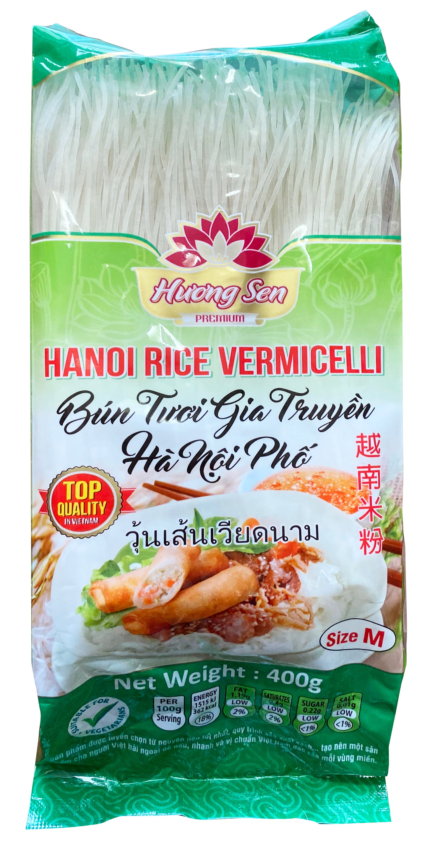 Bún gạo Hương Sen Hà Nội Tươi Gia Truyền Hà Nội Phở (Size M) 1.2mm 400g x 24Bags