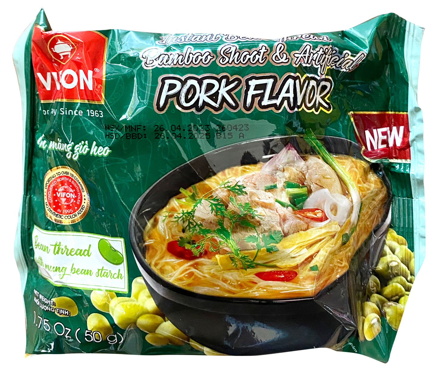 Vifon Instant Bean Thread Pork Flavor 猪肉味即食粉丝 Mien Mang Gio Heo An Lien 50g x12