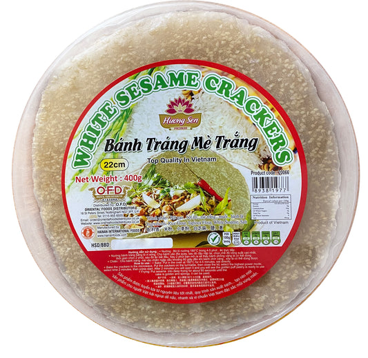 20066-6 Huong Sen White Sesame Cracker Banh Trang Me Trang 22cm 400g x 22