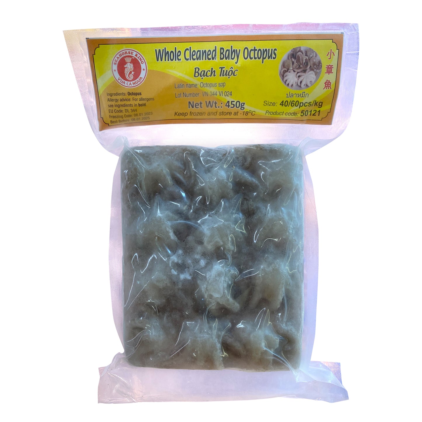 Seahorse King Frozen Whole Cleaned Baby Octopus 40/60 Bach Tuoc Nguyen Con Lam Sach 450g x 1