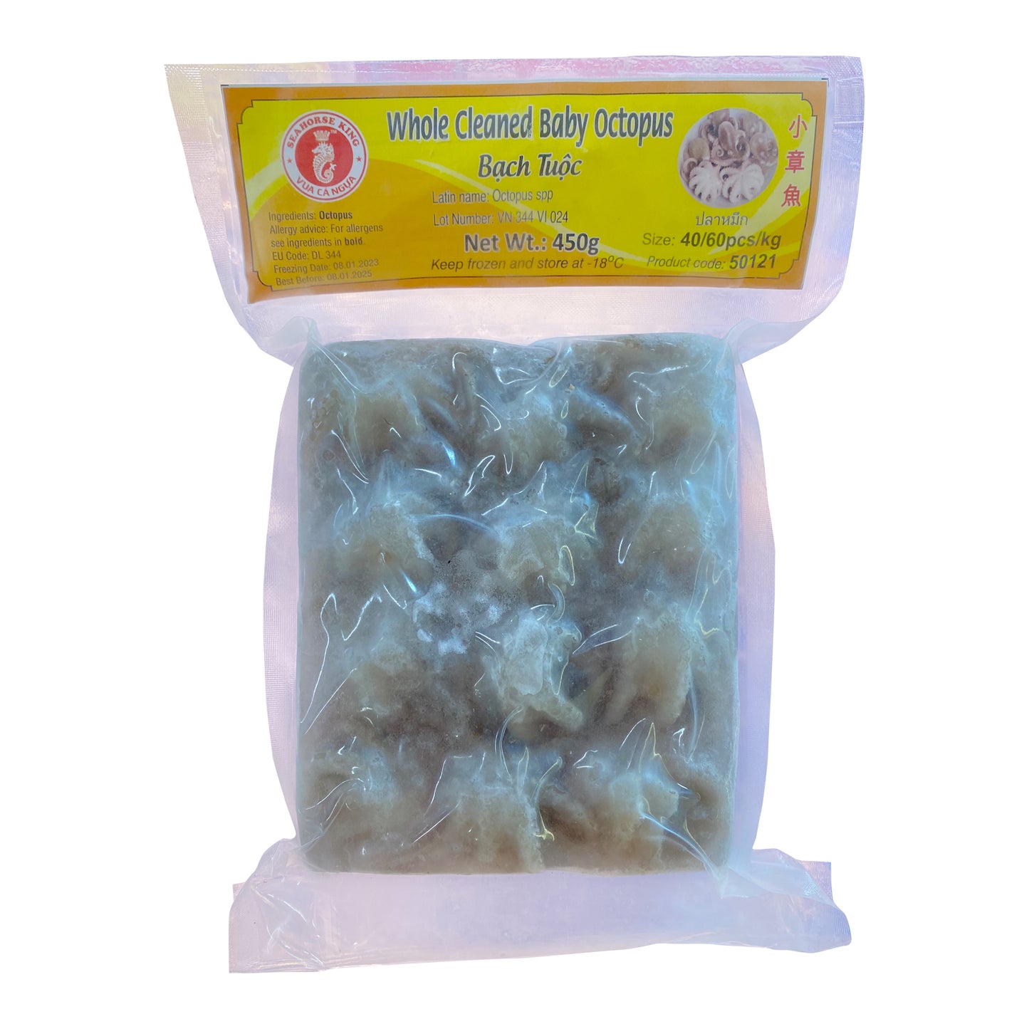 Seahorse King Frozen Whole Cleaned Baby Octopus 40/60 Bach Tuoc Nguyen Con Lam Sach 450g x 1