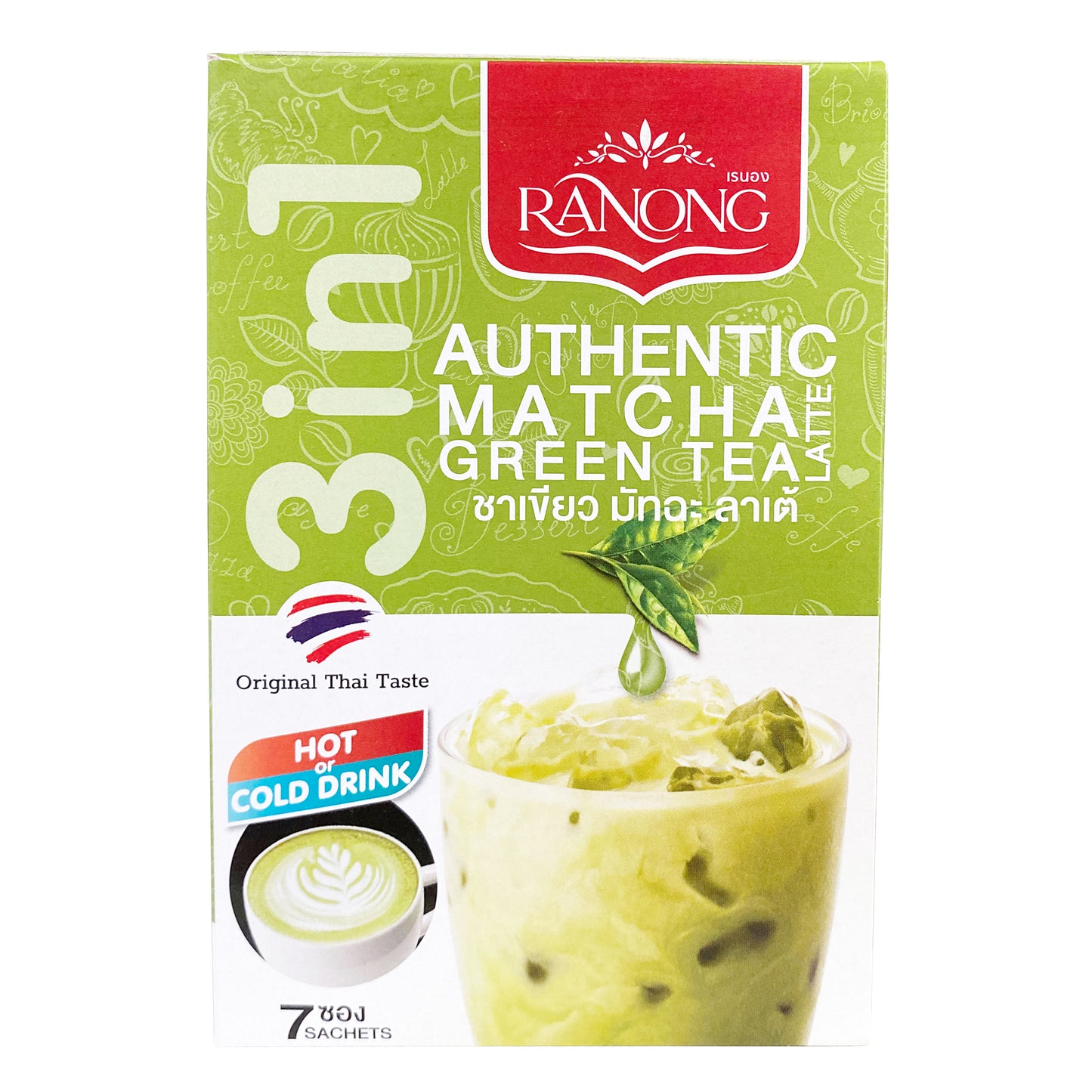 Trà Ranong Matcha Trà xanh Latte Mix 即溶綠茶拿鐵Trà Matcha Pha San (23gx7) x 1