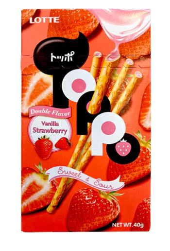 Lotte Toppo Pretzel Sticks Vanilla Strawberry Double Flavour 樂天TP夾心餅乾棒 香草草莓味 40g x1
