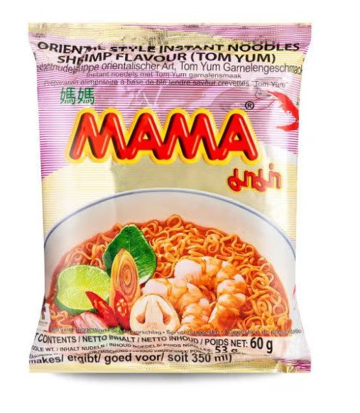 MAMA Noodle Shrimp Tom Yum媽媽麵 -冬陰功湯蝦味(單包裝)Mi tom an lien 60g  x 1