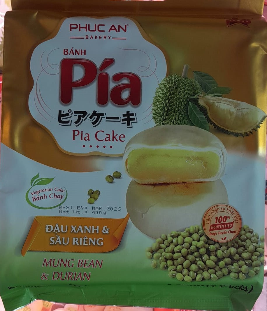 18129 Phuc An Pia Cake Vegan Mung Bean Durian Banh Pia Dau Xanh Sau Rieng Chay 400g x1