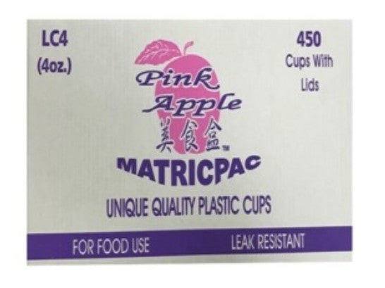 Pink Apple - 4oz (LC4) Plastic Cups & Lids 塑料碗/盒带盖 (450 pcs) x 1 box