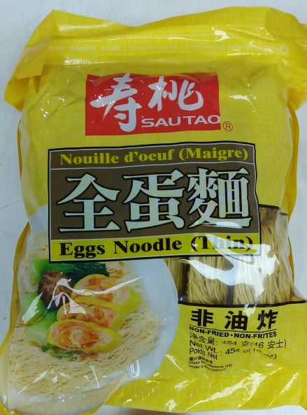 SPT Egg Noodle Thin (bag) 壽桃牌全蛋麵 Mi Trung 454g  x 1