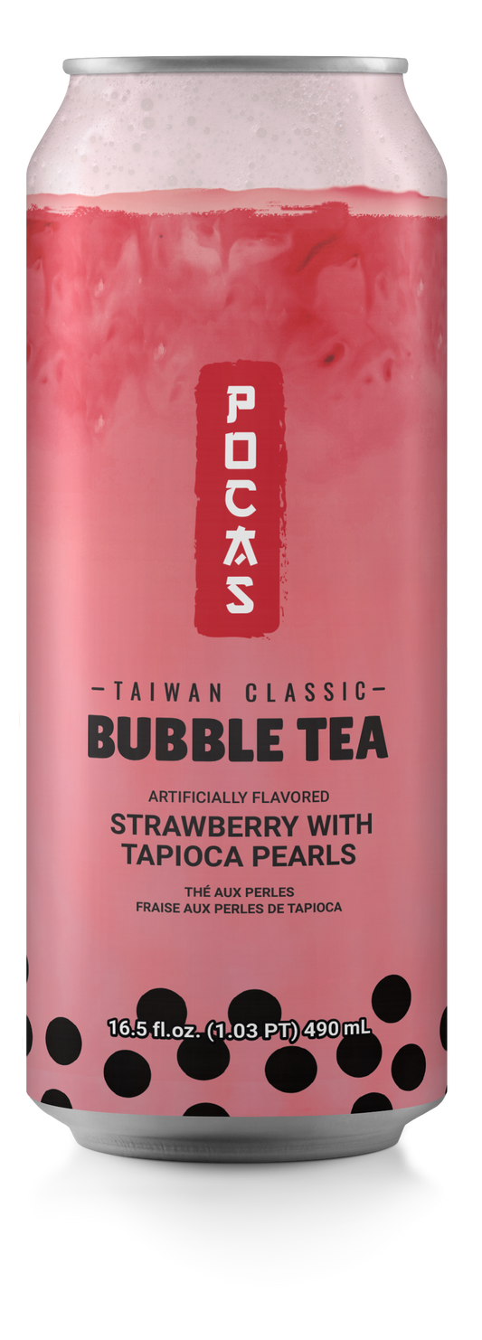 Pocas Bubble Tea Strawberry Flavour 士多啤梨珍珠奶茶 Tra Tran Chau Vi Dau Tay Thanh Long 490ml x 1