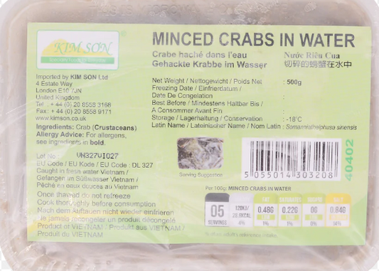 KimSon Frozen Minced crab in water 水浸碎螃蟹  Cua Xay Dong Lanh  500gx20 (Box)