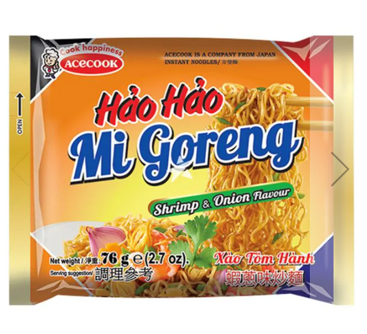 16256 Hao Hao Instant Noodles Fried Onion Shrimp Flavour 蝦蔥味炒麵mi xao tom hanh 76gx30